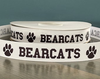 Cinta de los Bearcats, cinta de grosgrain de 22 mm, ideal para hacer leis, moños para mamás o porristas, cinta escolar de los Bearcats en blanco y negro.