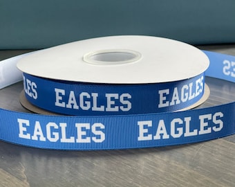 Cinta EAGLES en azul, cinta de grosgrain de águilas de 7/8" en blanco y negro, cinta de 7/8" que es ideal para hacer leis, moños o lazos de animadoras