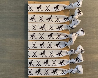 field hockey hair ties, set of 8 ponytail holders, girl's field hockey gift, field hockey elastic hair tie bracelet, field hockey coach gift