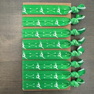 baton twirling elastic hair ties, set of 8 ponytail holders, baton twirler gift, baton twirler hair tie bracelets in green and white