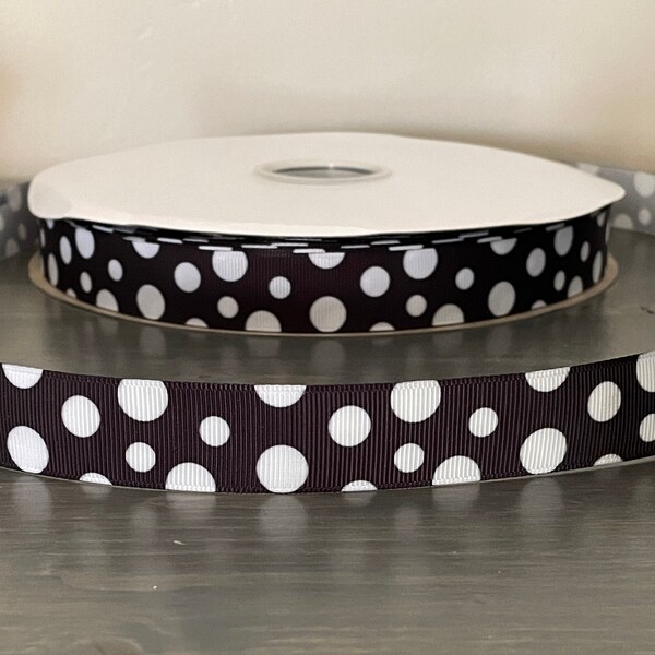 black and white polka dot ribbon, 7/8" grosgrain ribbon