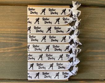 roller derby hair ties, roller skating elastic hair tie bracelets, roller derby gift, set of 8 ponytail holders