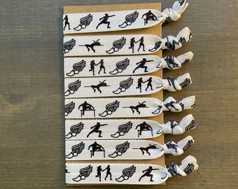 track and field hair ties, set of 8 track ponytail holders, track and field elastic hair tie bracelets, track team gift