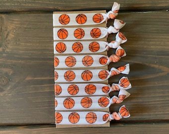 basketball hair tie, team gift, fold over elastic, basketball team mom, basketball coach, high school basketball hair ties