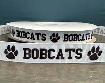 Bobcats ribbon, 7/8" grosgrain ribbon, ribbon that is great for making leis, mums or cheer bows, black and white bobcats school ribbon