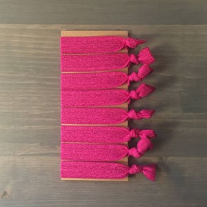 glitter magenta creaseless hair ties, set of 8 ponytail hair ties, pink glitter hair tie bracelets, gift for girl
