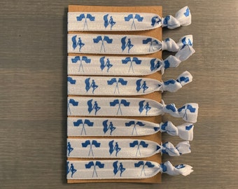 pulseras de lazo para el cabello color guard, lazos elásticos para el cabello con bandera giratoria, juego de 8 sujetadores de cola de caballo, regalo color guard en azul y blanco