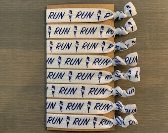 runner hair tie bracelets in navy blue and white, set of 8 elastic hair ties, ultra runner ponytail holders, running gift for women
