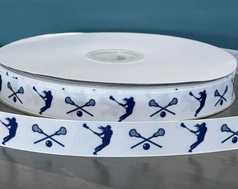 lacrosse ribbon in navy blue, 7/8" grosgrain ribbon
