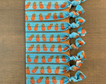 pineapple hair tie bracelets, set of 8 pineapple ponytail holders, pineapple party favors, pineapple bracelets, Hawaii themed party favors