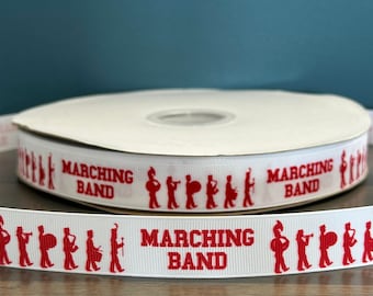 marching band ribbon in red, 7/8" grosgrain ribbon, marching band gift