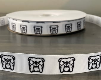 bulldog ribbon, 7/8” grosgrain ribbon, school mascot ribbon, ribbon for lei making
