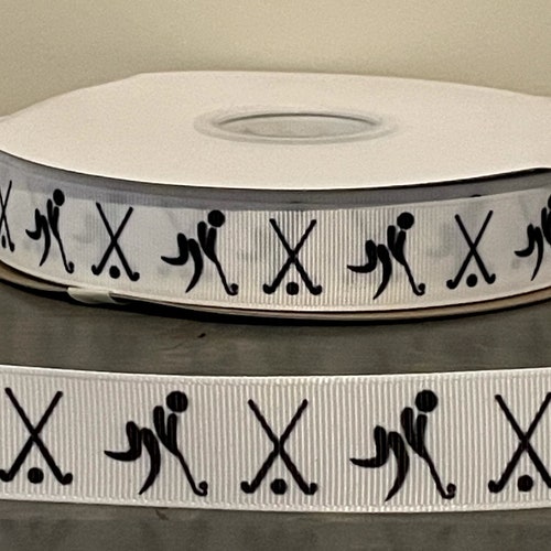 Field Hockey Ribbon - 3 Yards Navy Blue Grosgrain With Sticks & Ball Design