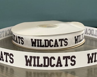 Cinta de los Wildcats, cinta de grosgrain de 7/8”, cinta de la mascota de la escuela, cinta de los Wildcats en blanco y negro.