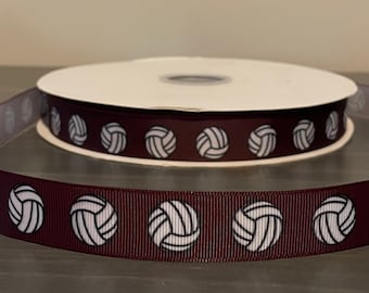 maroon / burgundy volleyball ribbon, 7/8" grosgrain ribbon, volleyball ribbon in burgundy / maroon
