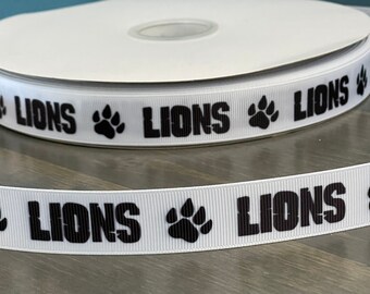 lions ribbon, 7/8” grosgrain ribbon, school mascot ribbon, 7/8" school lion mascot ribbon
