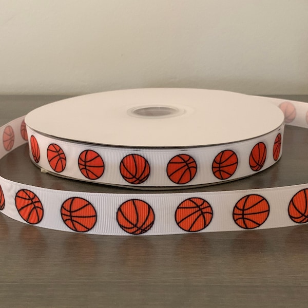 7/8" basketball ribbon, basketball grosgrain ribbon, diy basketball hair bow