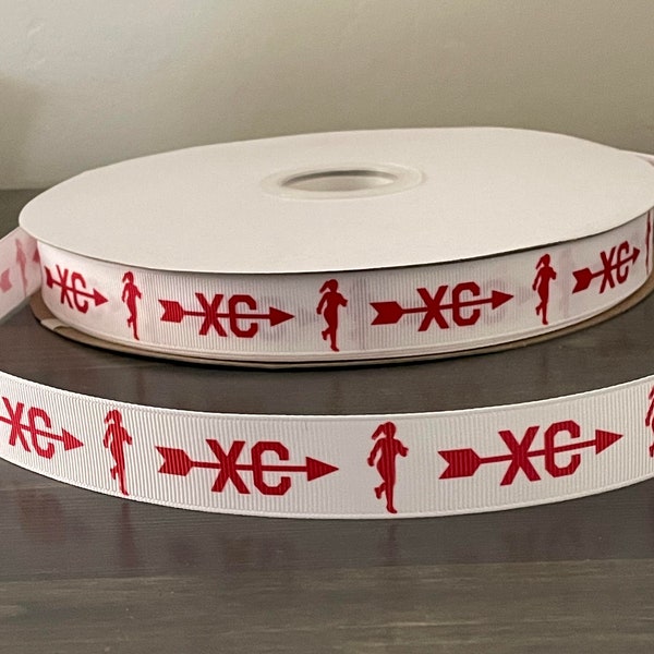 xc red and white - cross country ribbon, 7/8" grosgrain ribbon for bows, red and white cross country ribbon for diy crafters