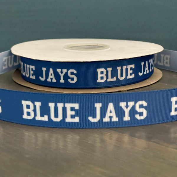 Blue jays ribbon, 7/8" grosgrain ribbon, 7/8" ribbon that is great for making leis, mums or cheer bows, Blue Jays school ribbon