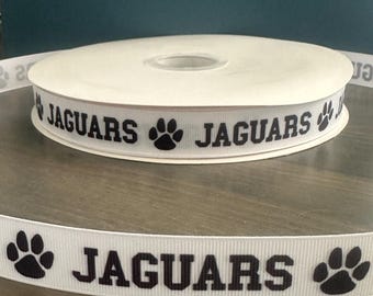 jaguars ribbon, 7/8” grosgrain ribbon, school mascot ribbon, jaguars ribbon in black and white
