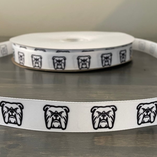 bulldog ribbon, 7/8” grosgrain ribbon, school mascot ribbon, ribbon for lei making