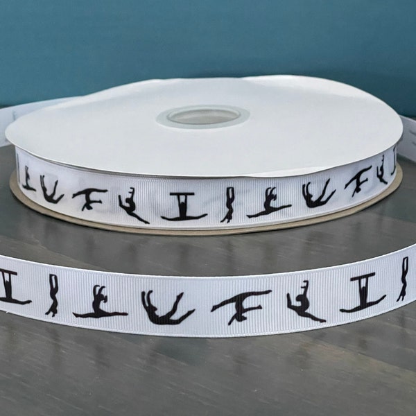 gymnastic ribbon, 7/8" grosgrain ribbon, black and white gymnastic ribbon great for bow making