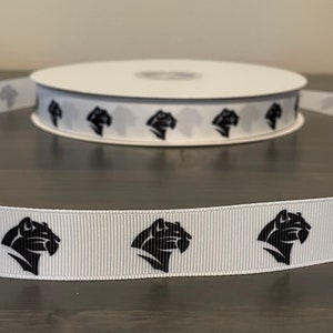 panther ribbon, 7/8” grosgrain ribbon, school mascot ribbon, 7/8" school panther mascot ribbon, puma, mountain lion ribbon