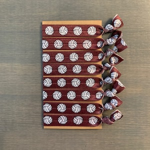 maroon / burgundy volleyball hair ties, volleyball team gift, set of 8 creaseless hair ties, coach gift, volleyball mom gift