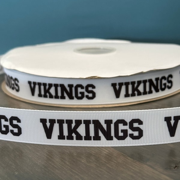 VIKINGS ribbon, 7/8" grosgrain ribbon in black and white, 7/8" vikings ribbon that is great for making leis, mums or cheer bows