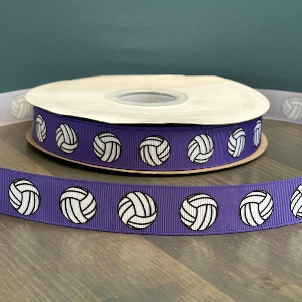 volleyball ribbon, 7/8" grosgrain ribbon, purple volleyball ribbon