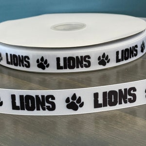 lions ribbon, 7/8” grosgrain ribbon, school mascot ribbon, 7/8" school lion mascot ribbon