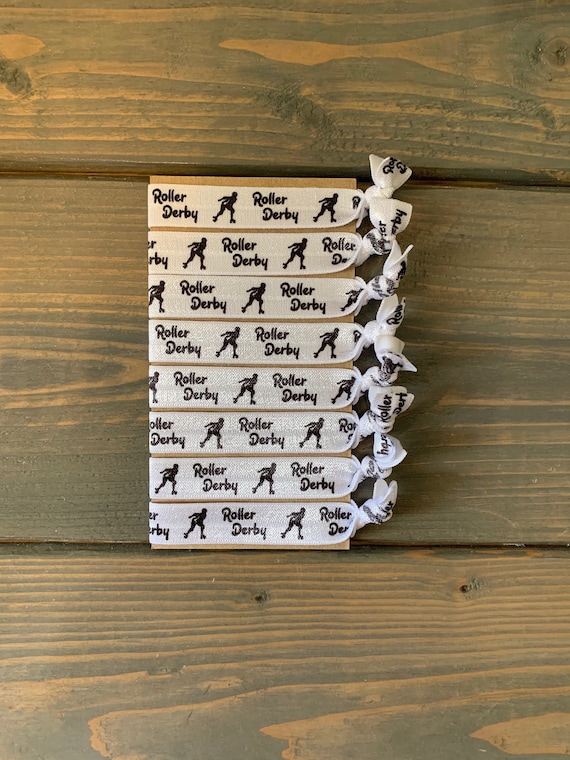 roller derby hair ties, roller skating elastic hair tie bracelets, roller derby gift, set of 8 ponytail holders
