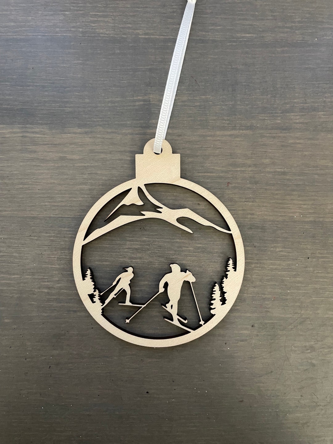 Skiing Ornament, Cross Country Skiing Ornament, Wooden Skiing Ornament