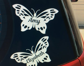butterfly personalized with name vinyl car window sticker / decal