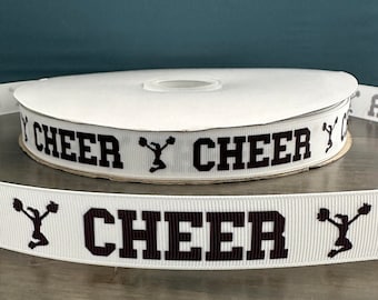 cheer ribbon black and white, 7/8" grosgrain ribbon, 7/8" ribbon that is great for making leis, mums or cheer bows