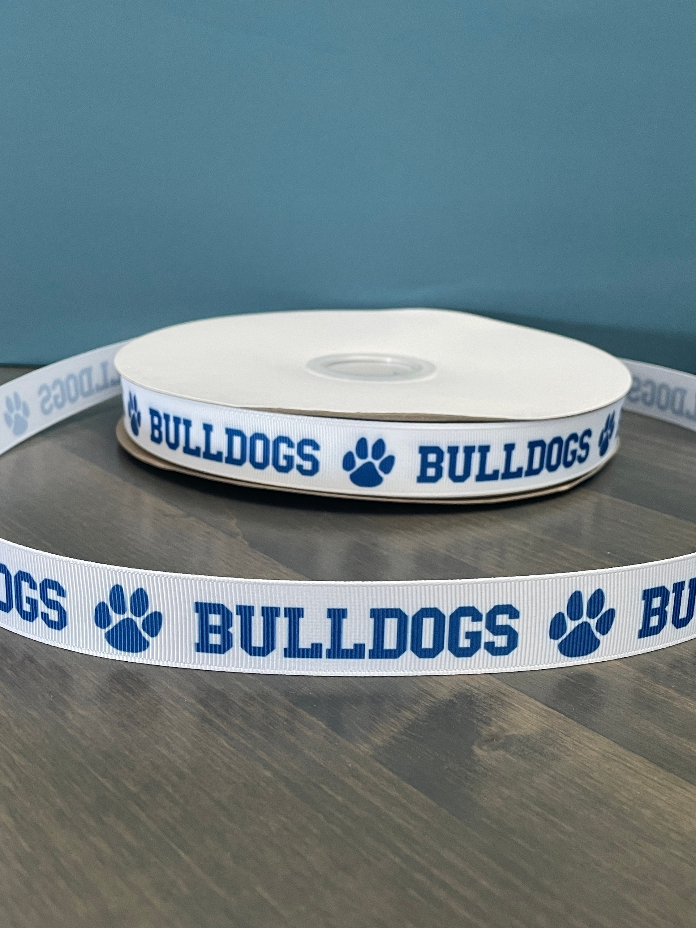 Bulldogs Ribbon in White and Blue, 7/8” Grosgrain Ribbon, School Mascot ...