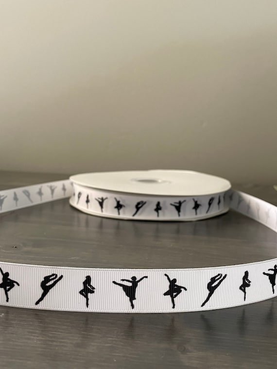 dancer ribbon, 7/8" grosgrain ribbon, black and white dance ribbon great for bow making