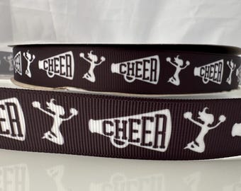 cheer ribbon, 7/8" black and white grosgrain ribbon, 7/8" ribbon that is great for making leis, mums or cheer bows
