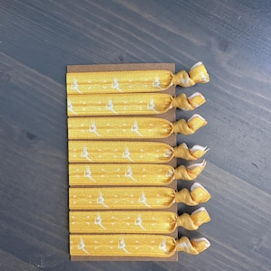 baton twirling elastic hair ties in golden yellow, set of 8 ponytail holders, baton twirler gift, baton twirler hair ties bracelets