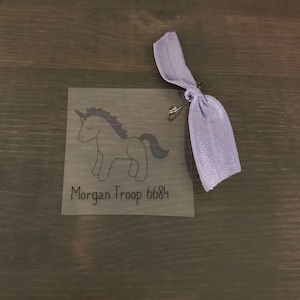 90 diy swap kits, unicorn swaps personalized with name and troop #.