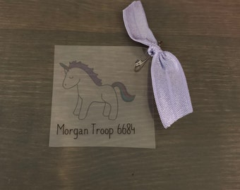 90 diy swap kits, unicorn swaps personalized with name and troop #.