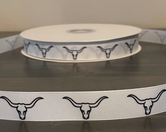 longhorn ribbon, 7/8” grosgrain ribbon, school mascot ribbon, ribbon for lei making
