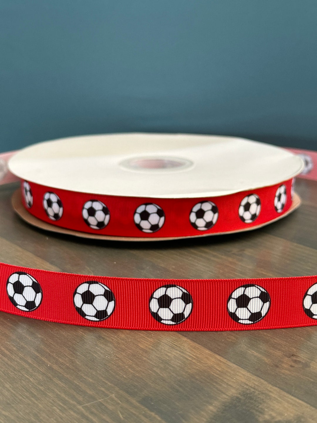 Soccer Ball Ribbon in Red, 7/8