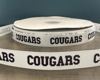 Cinta de pumas, cinta de grosgrain de 2,2 cm, cinta de mascota escolar, cinta de pumas en blanco y negro