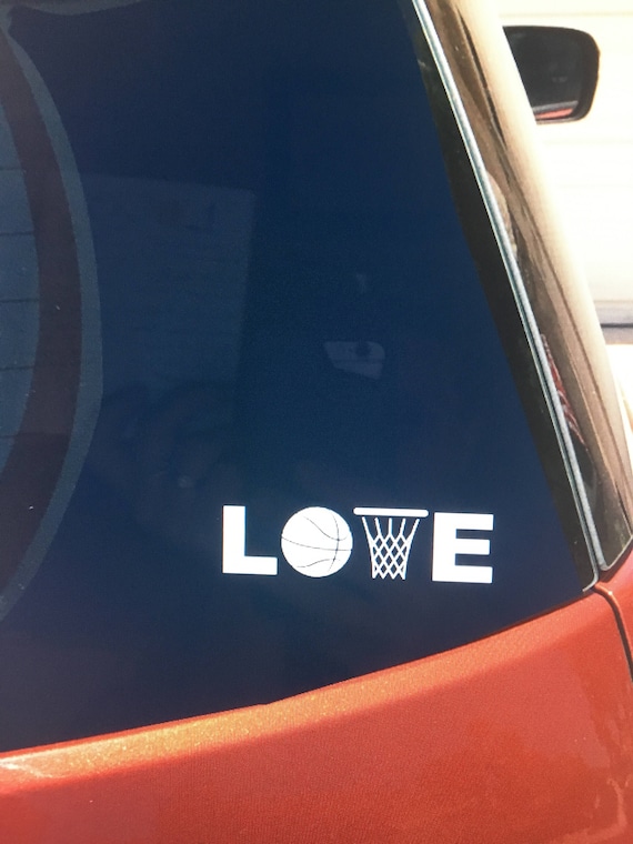 Love basketball decal, vinyl car window sticker, basketball net, basketball team mom, basketball coach gift, team gift
