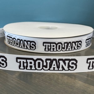 Trojans ribbon, 7/8” grosgrain ribbon, school mascot ribbon, Trojans school ribbon