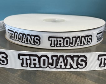 Trojans ribbon, 7/8” grosgrain ribbon, school mascot ribbon, Trojans school ribbon