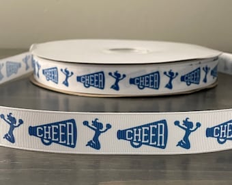 cheer ribbon in blue, 7/8" grosgrain ribbon, 7/8" ribbon that is great for making leis, mums or cheer bows