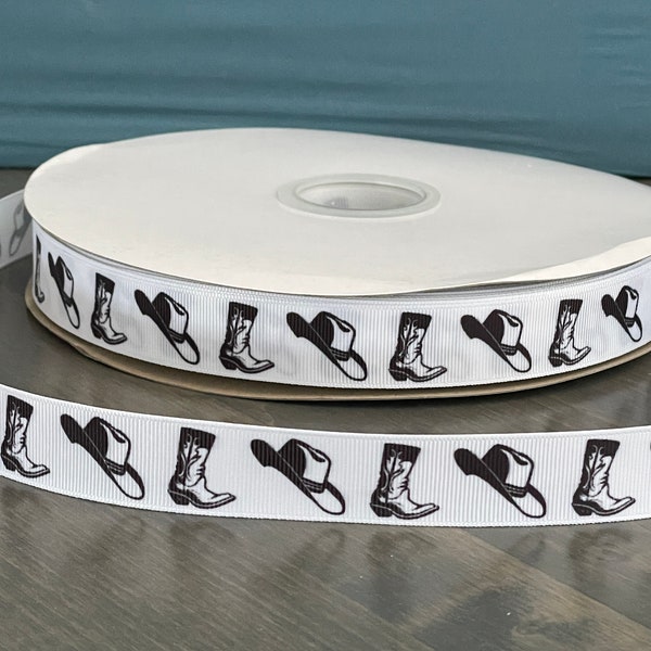 cow girl boots and hat ribbon, 7/8" grosgrain ribbon, mum supply ribbon