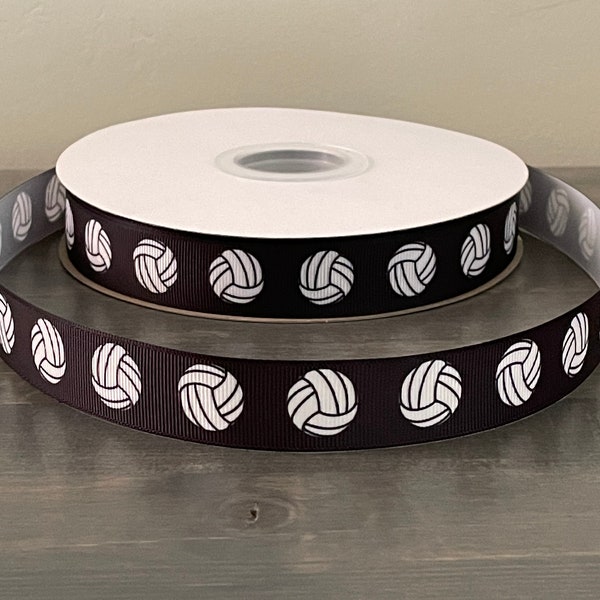 volleyball ribbon, 7/8" grosgrain ribbon, black volleyball ribbon